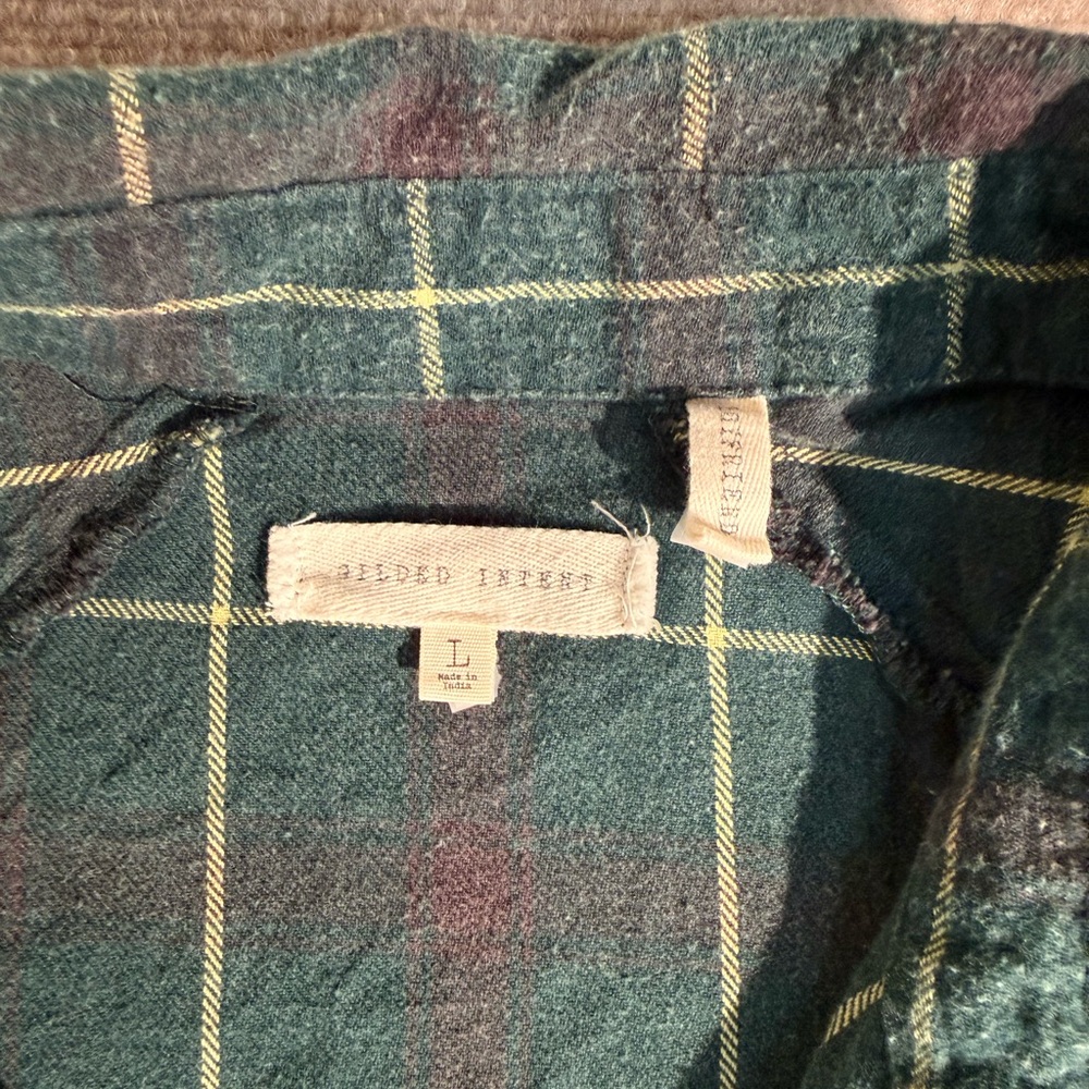 Gilded Intent Buckle Faded Wash Plaid Flannel Button-Down Shirt Raw Hem Large - Picture 8 of 10